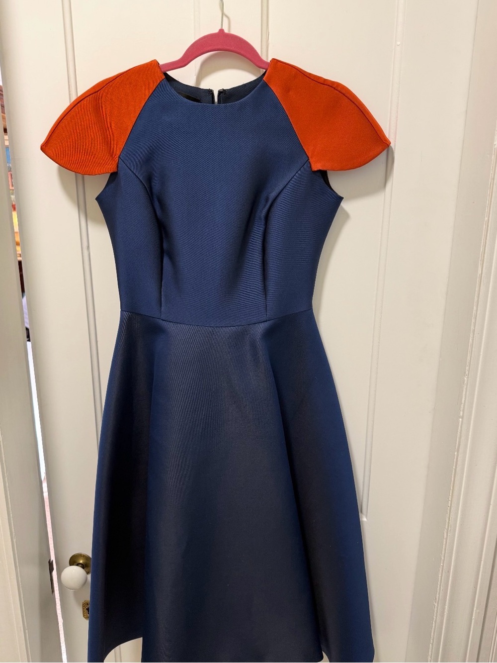 Navy Dress with Bright Orange Puff Shoulders for Girls